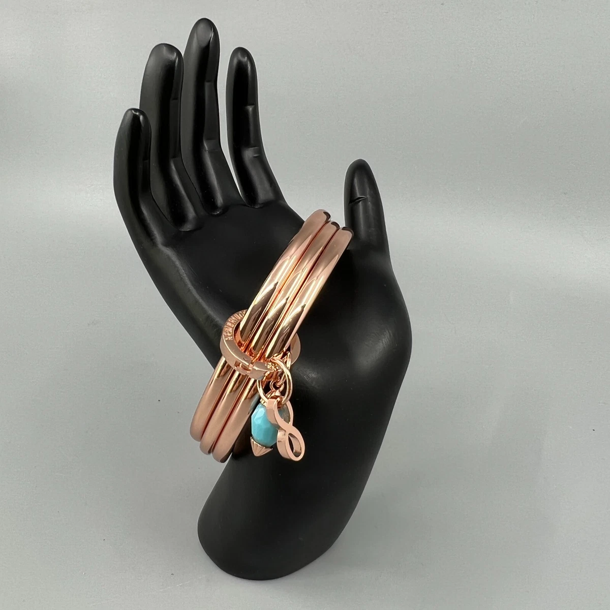 Newbridge Silverware Triple Birthstone Bangle December Rose Gold
