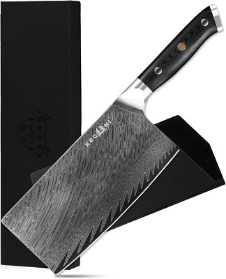 Kegani Meat Cleaver Knife 7 Inch - Damascus 73 Layers AUS-10 Steel Core Butcher 