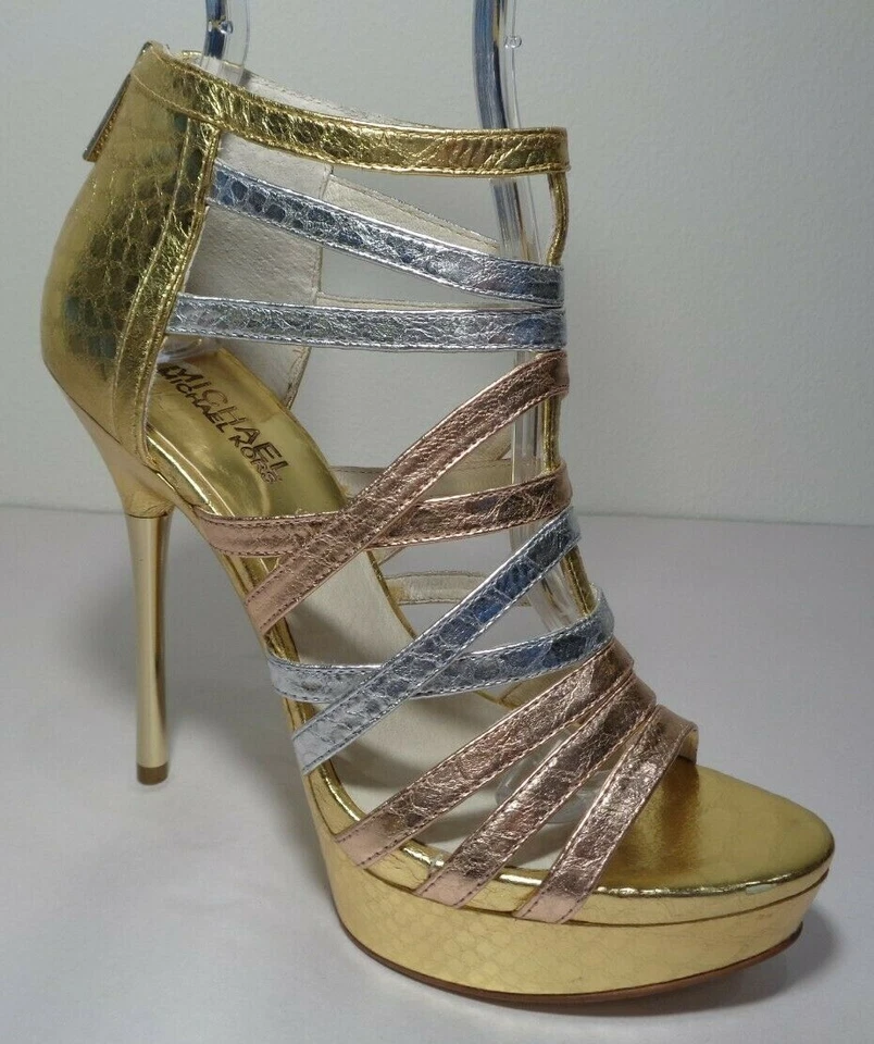 Sandalias Michael Kors Talla 9 M MADDIE PLATFORM Cuero Dorado Nuevos Zapatos para Mujer Foto 3 de 4