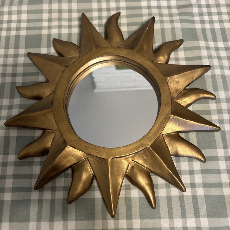 VINTAGE Mid-Century DEKNUDT BELGIUM 1970’s Sunburst Gold Resin Mirror