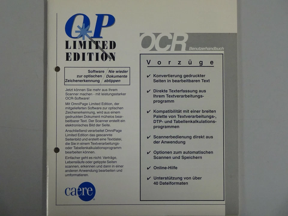 OmnPage Version 5, 1996, Caere OCR Benutzerhandbuch Bedienanleitung