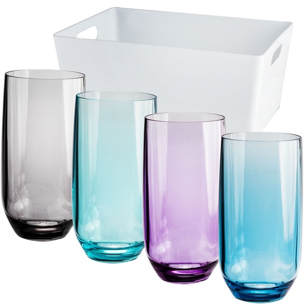 Acryl Trinkglas 450Ml + Box Elegante Glas Optik Bunt GläSer 4Er Set Wasserglas-image