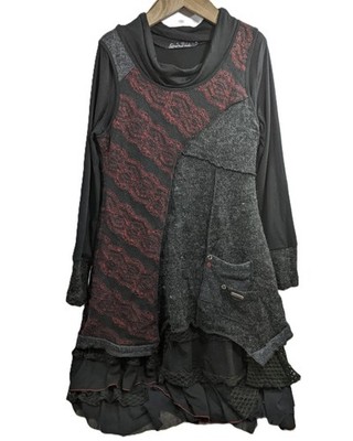 C'Fait Pour Vous Paris Lagenlook Tunika Kleid Gr 4 UK 12 14 schwarz rot Lagenlook