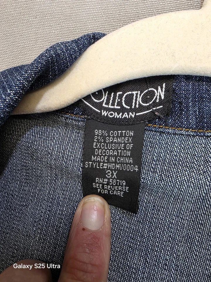 NY Collection Denim Vest 3X Floral Embroidered Beaded Button Front Western Boho - Image 3 of 4