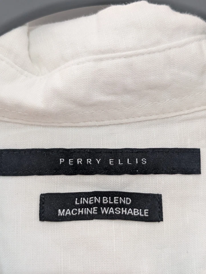 Perry Ellis Mens Linen Blend Short Sleeve Button Up Shirt White Size XL - Image 2 of 4