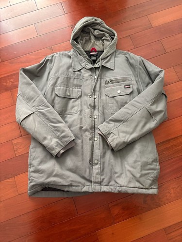 Genuine Dickies Men's Grey Canvas Quilted Lined Hooded Work Jacket Size XL