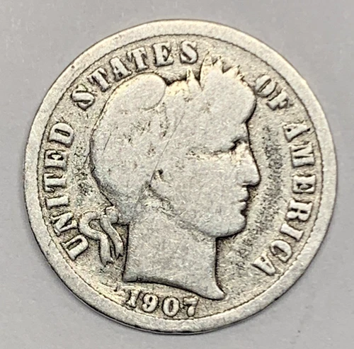 1907 Silver Barber Dime - Cleaned  --
