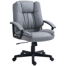 Image of HOMCOM Faux Leather Home Office Chair Mid Back Desk Chair with Arms Light Grey