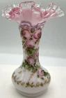 Vintage 1940s Fenton Charleton Peach Crest Hand Painted Ruffled Vase