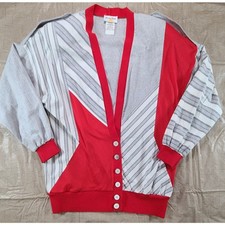 Vintage 80's Women Med/LG Cardigan Woven/knit Shoulderpads Geometric