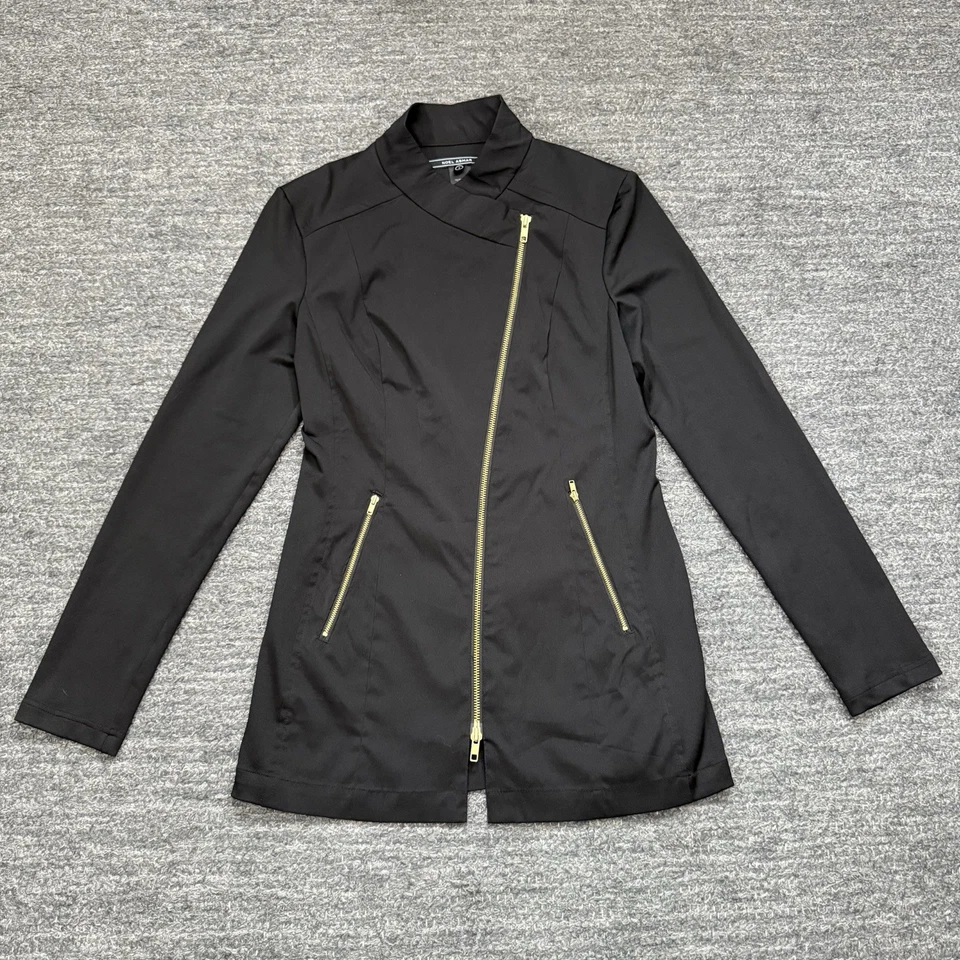 Jaqueta túnica Noel Asmar Jada feminina pequena preta assimétrica bolsos com zíper - Imagem 2 de 4