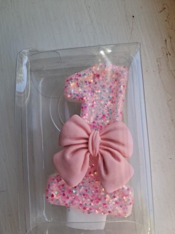 Birthday Candle for Cake, 1 Candle - Glitter with Bowknot, 2.76 Number 1 Pink
