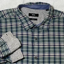 Boss Hugo Boss Dress Shirt Mens Size XL Blue & Green Slim Fit Plaid Long Sleeve