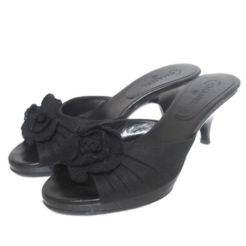 CHANEL Sandals Mule Shoes Camellia EU 36 US 6 Black Authentic