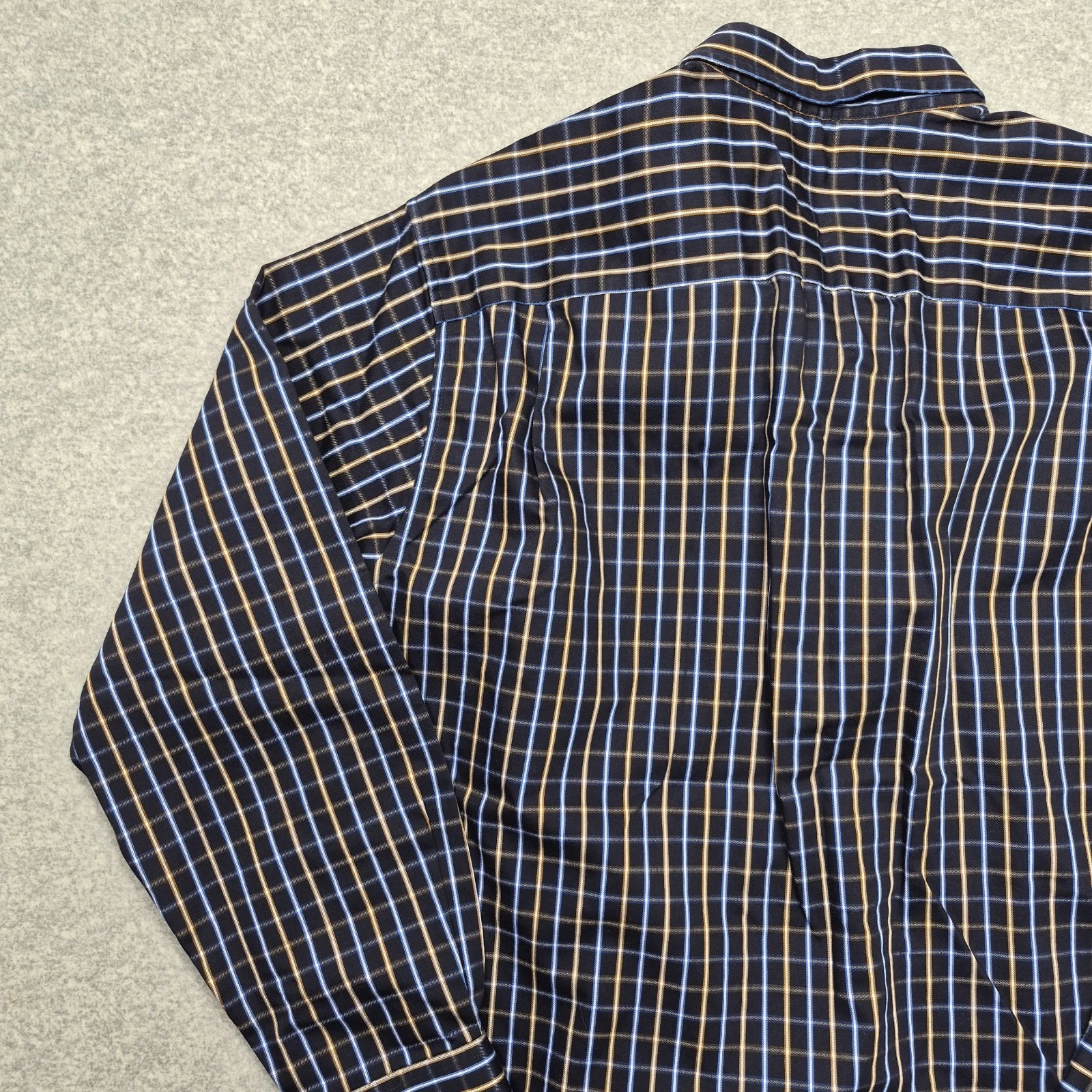 Stafford Signature Mens Shirt L Blue Yellow Plaid Button Down Wrinkle Iron Free image 11
