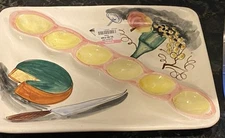 ITALY MAJOLICA Ceramic APPETIZER Serving Tray Cheese Deviled Eggs, Hand Ptd 13.5