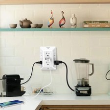 3 Sided Outlet Extender 6 Outlets with 2 USB Ports, Multi Plug Outlet Splitter