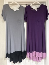 LuLaRoe MED Lot of 2 Casual Lounge Short Sleeve T-Shirt Dresses Gray / Purple