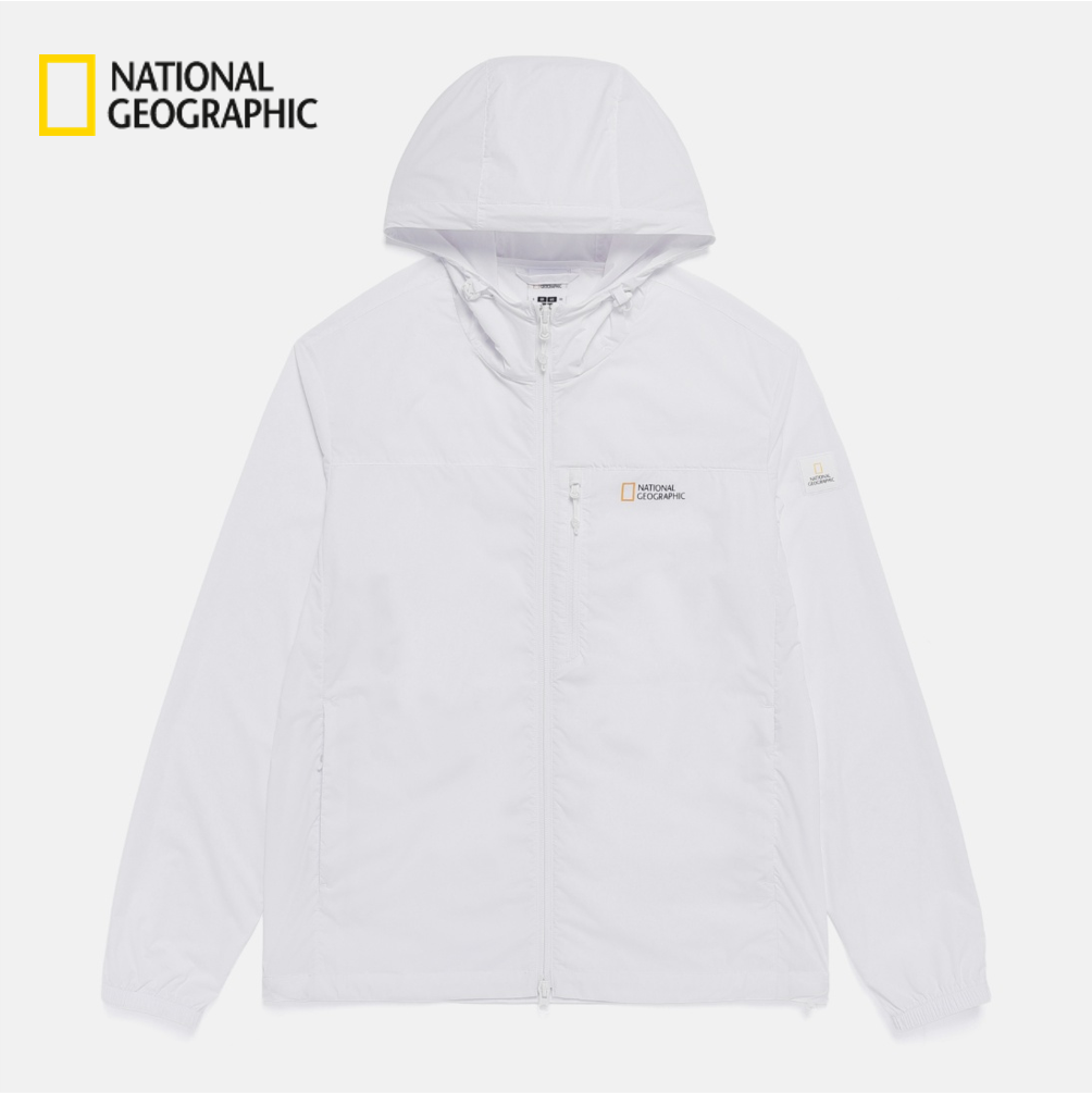 NEW National Geographic Full-zip Hooded Windbreaker Jacket WHITE