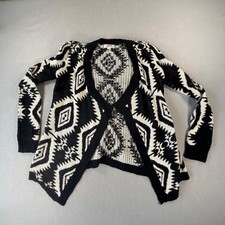 Open Front Cardigan Womens S Black Cream Aztec Geometric Boho Southwestern Knit