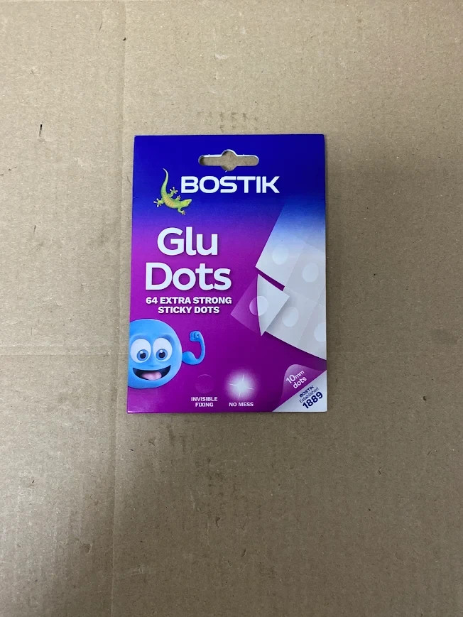Bostik Extra Strong Glu Dots Clear 64 Dots Double Sided Adhesive No Mess New