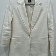 DKNY Blazer Size 4 Cream Color Linen Fabric Front Pockets One Button Closure