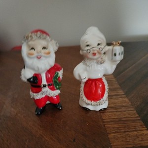 Commodore Christmas Candle Holders Santa & Mrs Claus 1950's Japan 