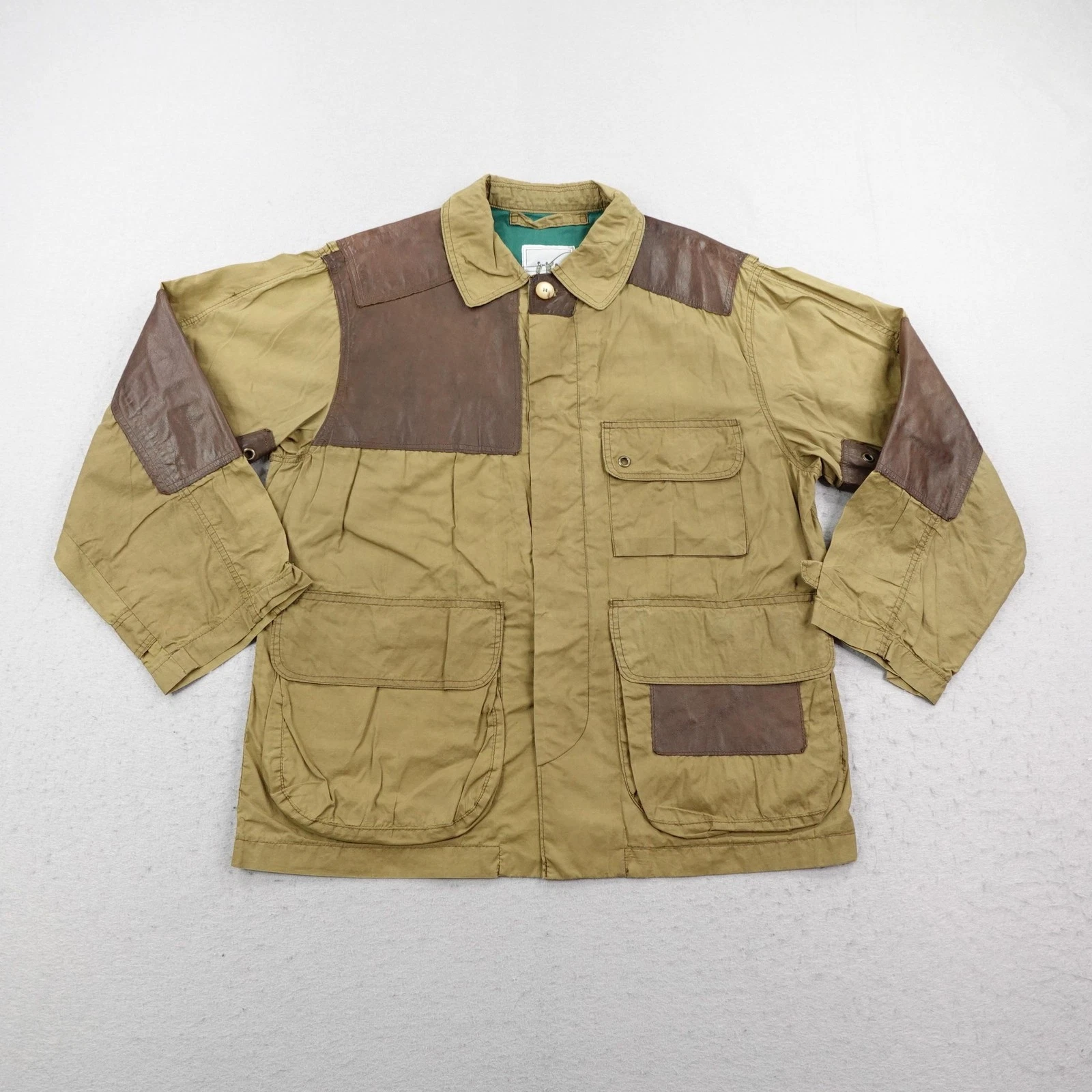 Vintage Henry Cottons Jacket 48 XL Brown Leather Hunting Fishing Safari Shacket