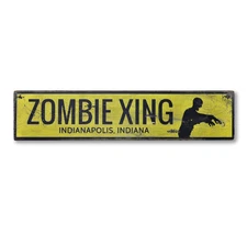 Custom Zombie Crossing City Sign - Rustic Hand Made Halloween Wooden