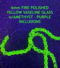 25 Pcs 6mm Fire Polished Beads AMETHYST-PURPLE /Yellow VASELINE/URANIUM Glass