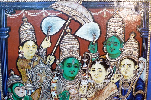 Antica Pittura Di Thanjavur Tamil Nadu Perles Argento Oro Rama Sita India 19e - Picture 2 of 5