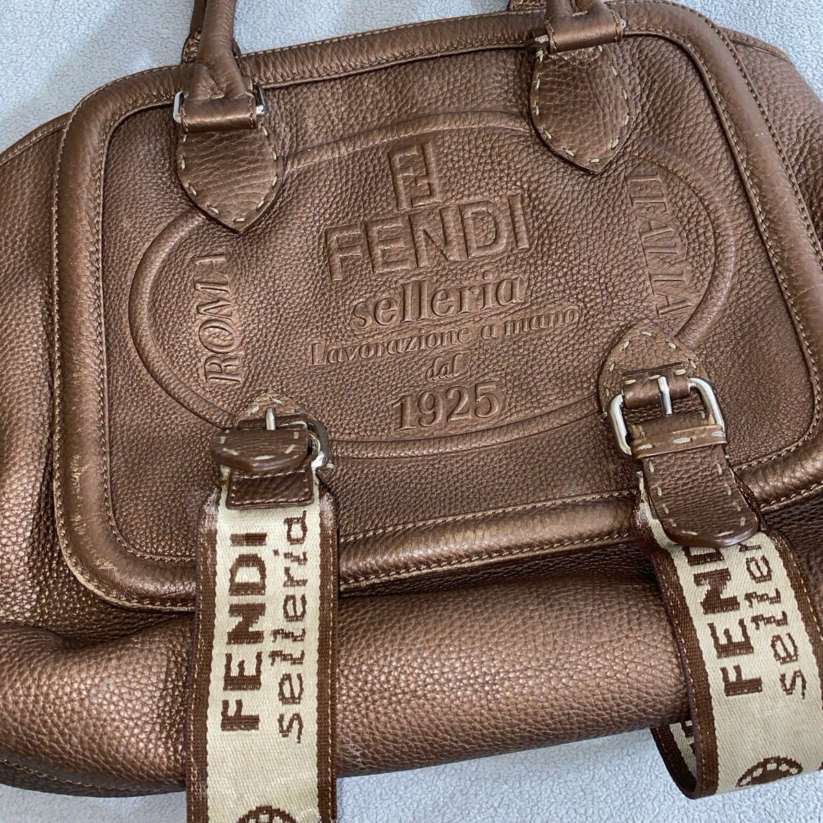 VTG FENDI FF Selleria Brown Leather Hand Bag Authentic RARE