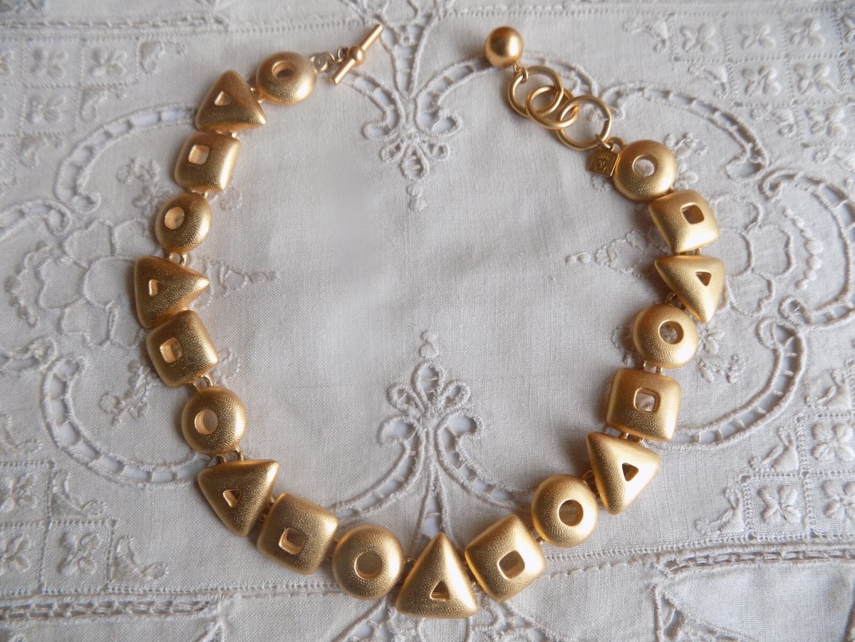 Beautiful Vintage Anne Klein Couture Matte Gold Tone Geometric