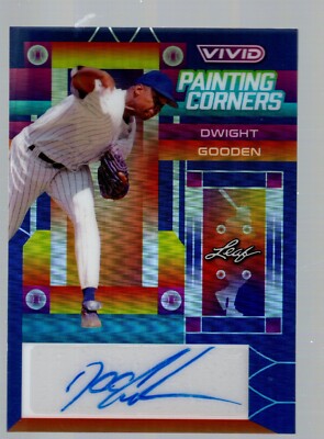 2022 Leaf Vivid Painting Corners Navy Blue Autograph #PC-DG1 Dwight Gooden 21/30