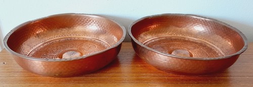 Pair Hammered Copper Fruits/Candies Plate/Bowls-Etched Flowers.H-5xD-20cm/W-500g - Picture 1 of 9