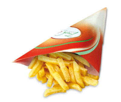 Spitztüte Snacktüte Pommes Papier ''Fresh & Tasty'' groß, bedruckt, 1000 St.