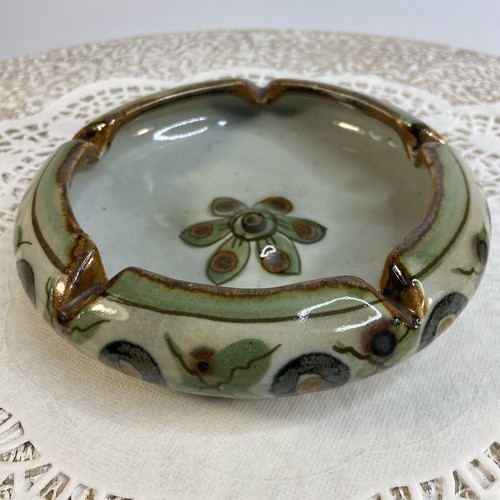 Ken Edwards Pottery Ashtray El Palomas Mexico Signed KE Round Green Gray Neutral - Picture 2 of 13