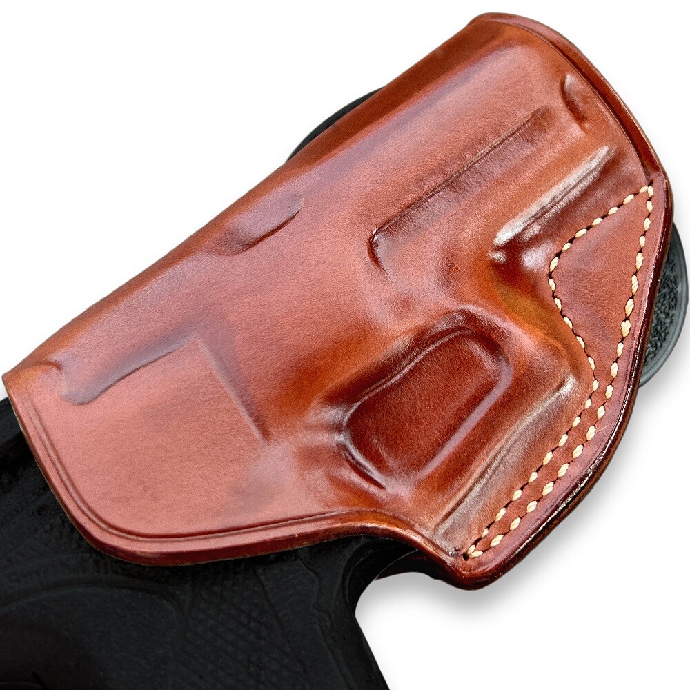 Leather OWB Paddle Holster Fits, S&W Model 6906 SQUARE T-Guard 9mm