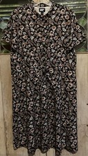 Sz M Lands End Dress Floral Paisley Drawstring Waist Button Front W/ Pockets EUC