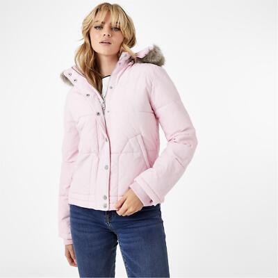 Jack Wills Womens Puffer Jacket Coat Top Hooded Zip Fur Trim UK