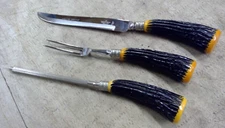 Westall Richardson Knife Carving Set Bakelite Sheffield England Faux Stag