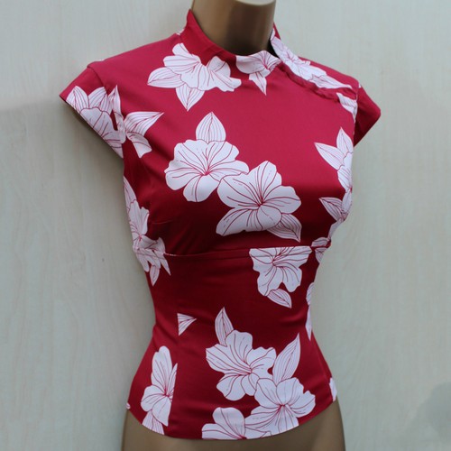 Reino Unido 10 Karen Millen Rojo Satén Oriental Estampado Floral Top Blusa | eBay