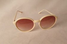 60s White Sunglasses Rose Lens Round Oval Vintage Horn Rim 70s