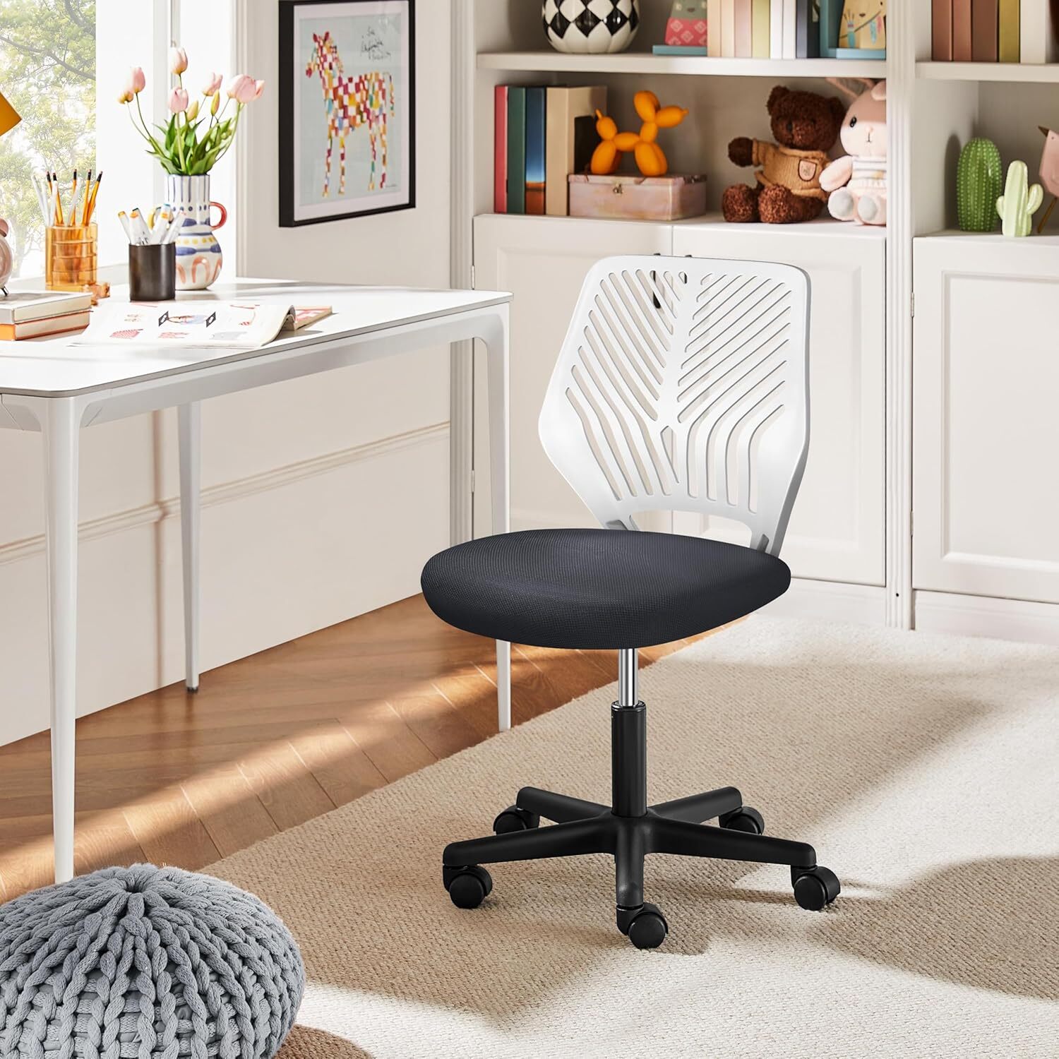 Adjustable Low-Back Armless Study Chair with Lumbar Support for Students