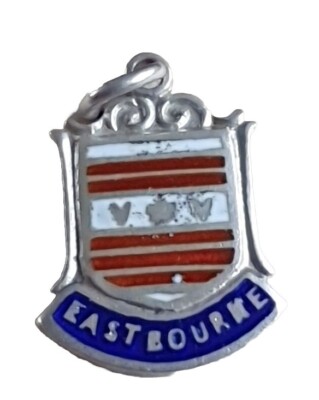 Eastbourne Silber Vintage Reise Schild Emaille Anhänger Souvenir Charm