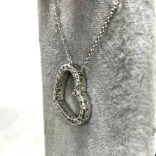 Bonito 14k Oro Blanco Diamante Colgante Corazón Abierto Rolo Cadena 16.2" RCI - Imagen 3 de 7