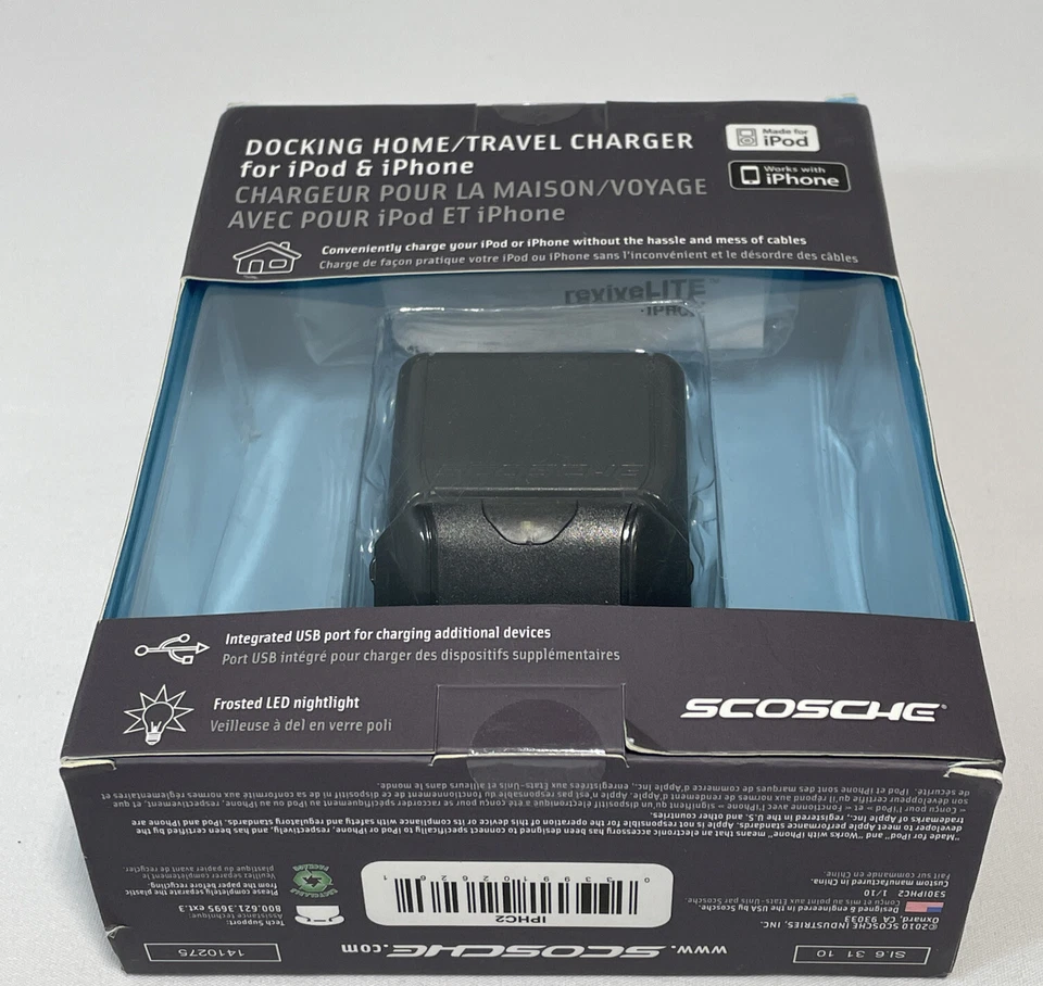 SCOSCHE Acoplamiento Hogar/Cargador de Pared de Viaje/Mesa de Noche para iPod y iPhoneIPHC2 Foto 3 de 4