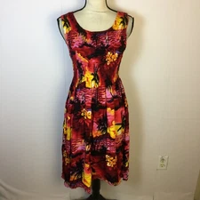 Sunny Island Hawaiian Dress One Sz S/M Womans Tropical Sleeveless Smocked Rayon