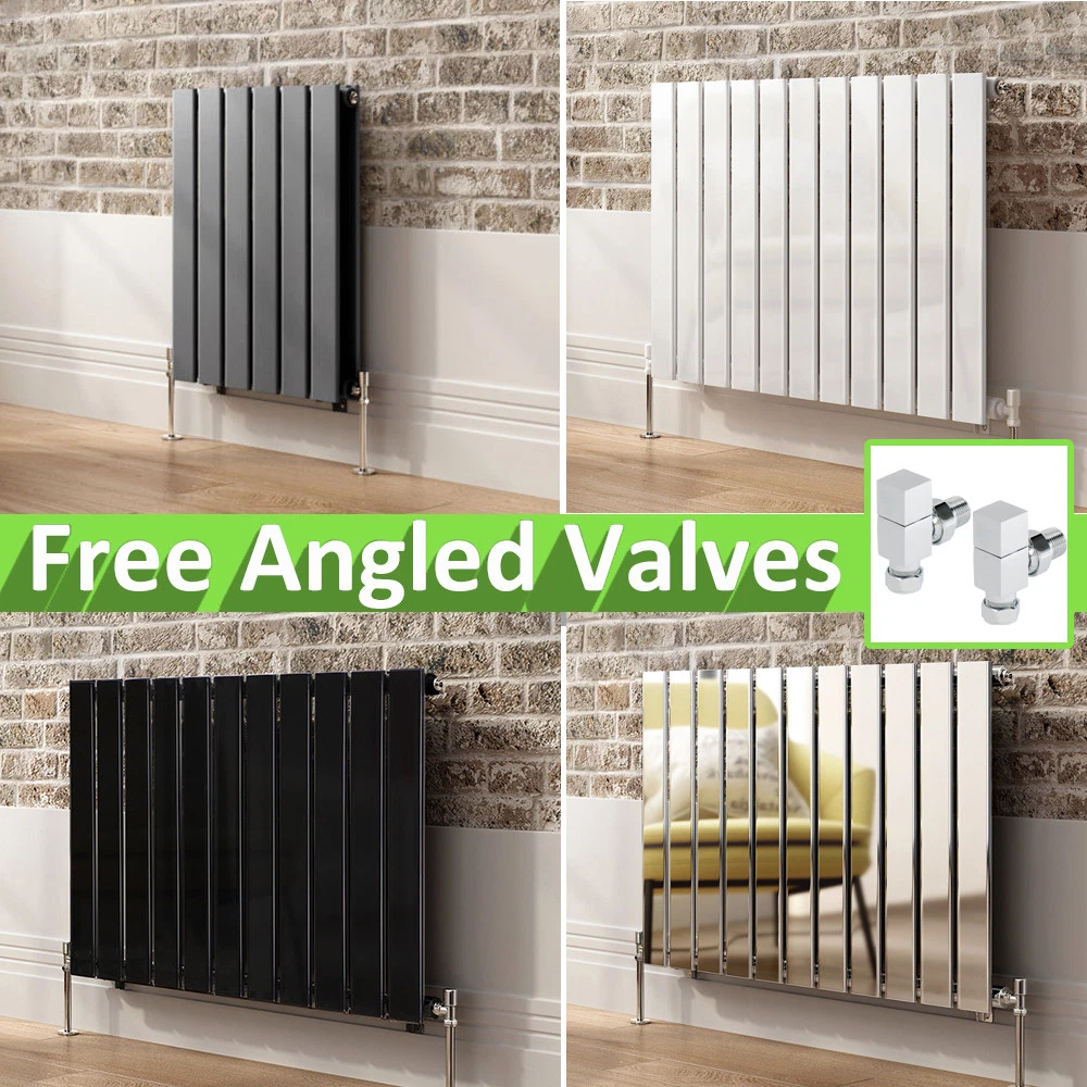 Horizontal Flat Panel Central Heating Rads Designer Radiators With Angled  Valves | eBay
