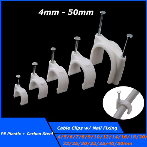 4 50mm Round Cable Wire Wall Clips w/ Nail Fixing Lead Cord Pipe Clamp Holders eBay
